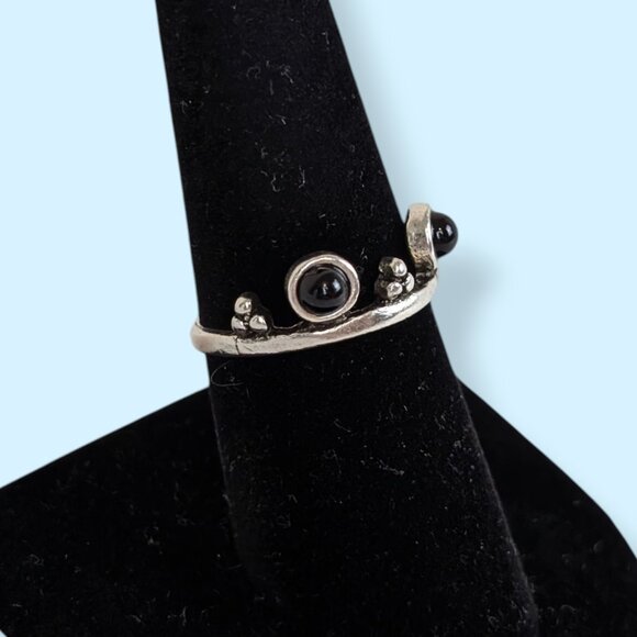 (3/$20) Black Cabochon & Dot Band Ring - Picture 1 of 6